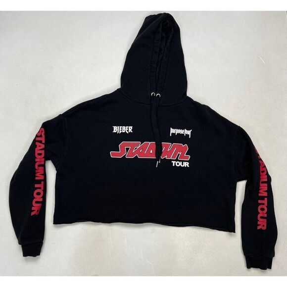 H&M Justin Bieber Stadium Purpose Tour Hoodie Cropped Women Large Black Music - Picture 1 of 5
